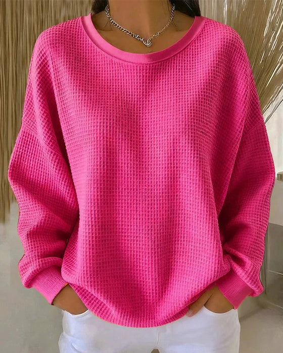 Sweatshirt Einfarbig Waffelstruktur Pullover