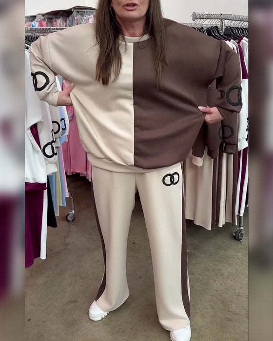 Set Kontrastfarbe Lässig Sweatshirt