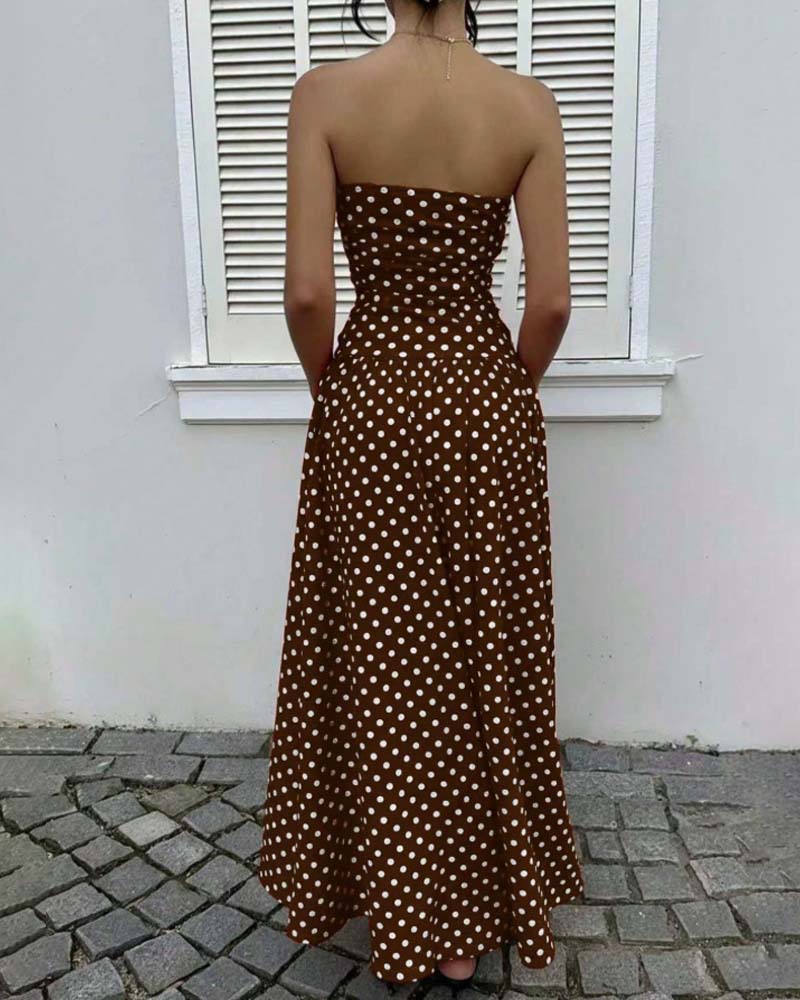 Kleid Tupfen Bandeau A-Linie Lang