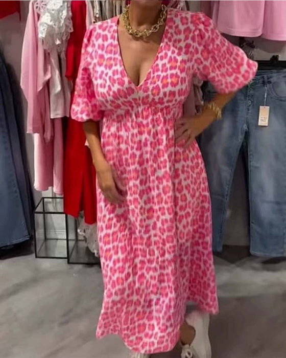 Kleid Damen V-Ausschnitt Druck