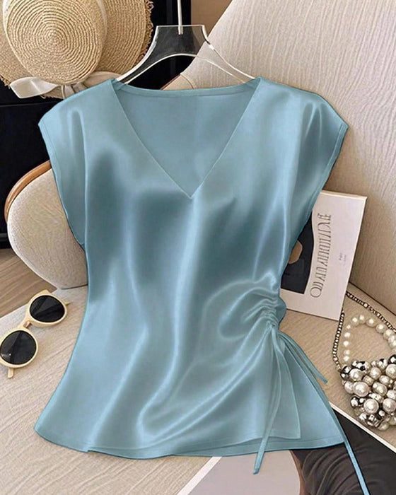 Ärmellose Bluse Mit V-Ausschnitt Und Kordelzug