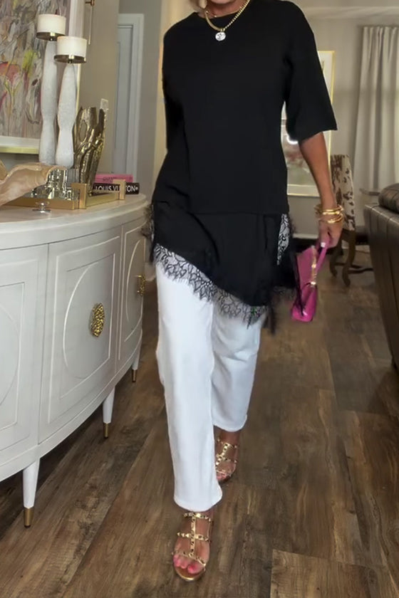 Bluse Spitzennaht Unregelmäßig Mittellang