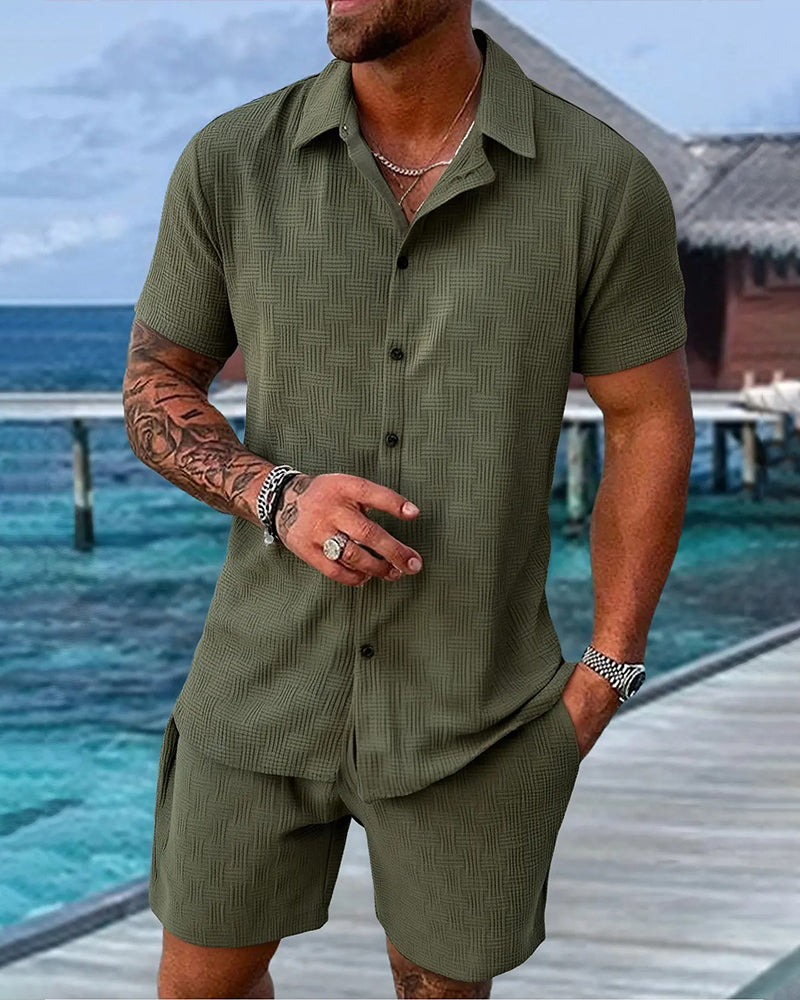 Sets Karo Polo Kragen Freizeit Herren
