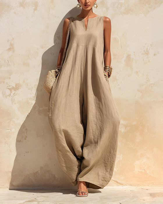 Jumpsuit Kleiner V-Ausschnitt Weit