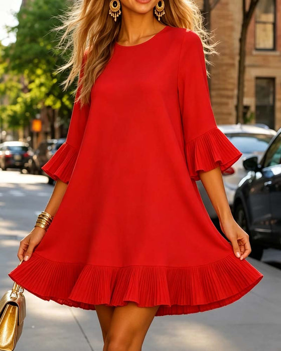 Kleid Rundhals Volant Locker