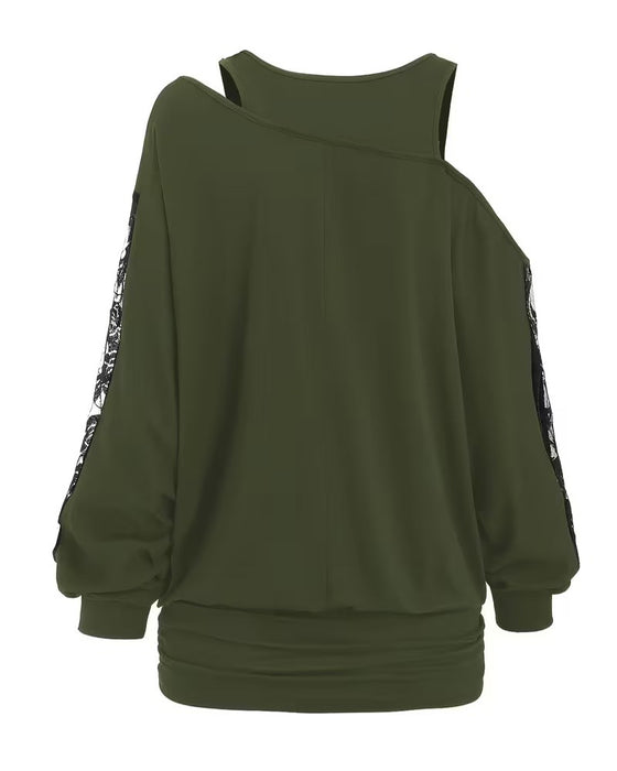 Bluse Asymmetrischer Ausschnitt Spitze Panel