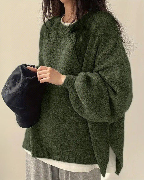 Pullover Rundhals Seite Schlitz