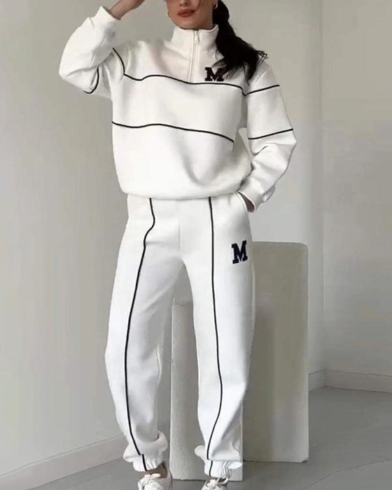 Zweiteiliges Set Damen Casual Buchstabe M Langarm