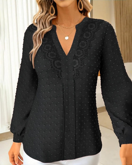 Bluse V-Ausschnitt Dreidimensionales Blütenblatt