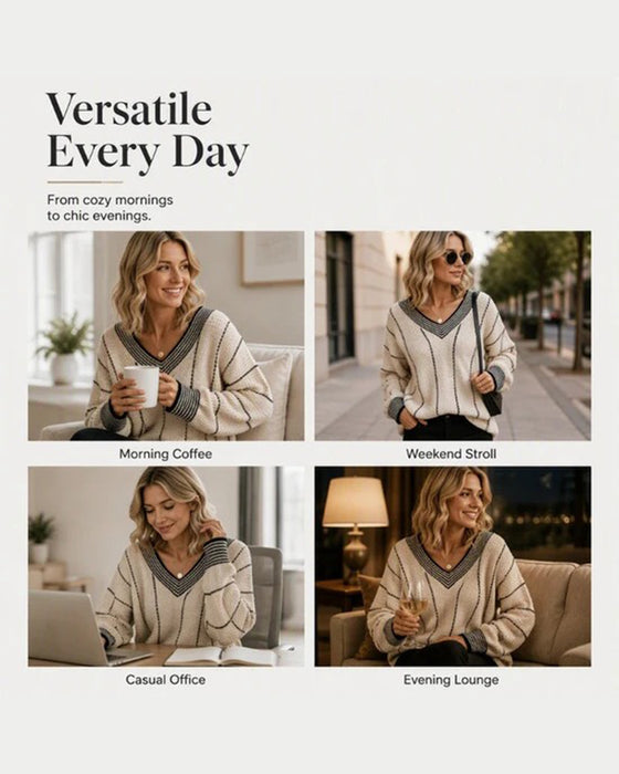 Pullover Sweater Lässig Loose Fit Streifen