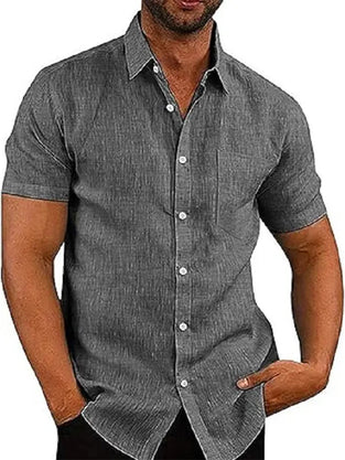 Hemd Herren Leinen Kurzarm Knopfleiste Hemd, Casual Sommer Strandkleid