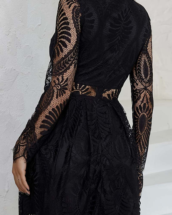 Kleid Rundhals Spitze Ausschnitt Taille