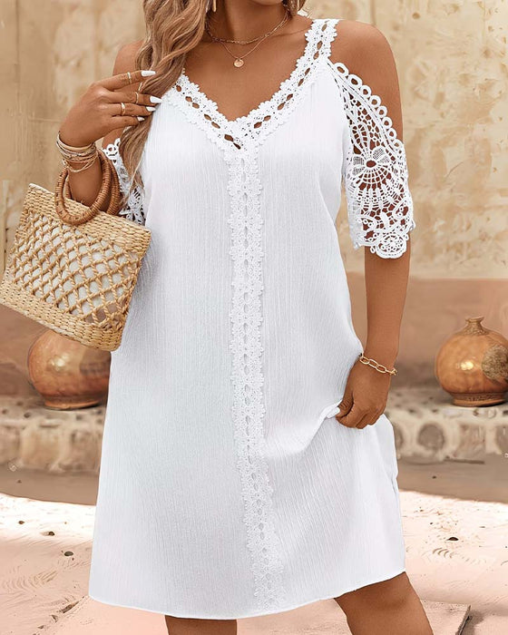 Kleid V-Ausschnitt Spitze Off-Shoulder Mini
