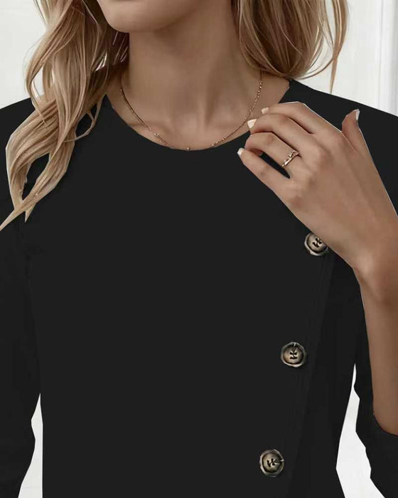 T-Shirt Unregelmäßige Falsche Knopf Langarm