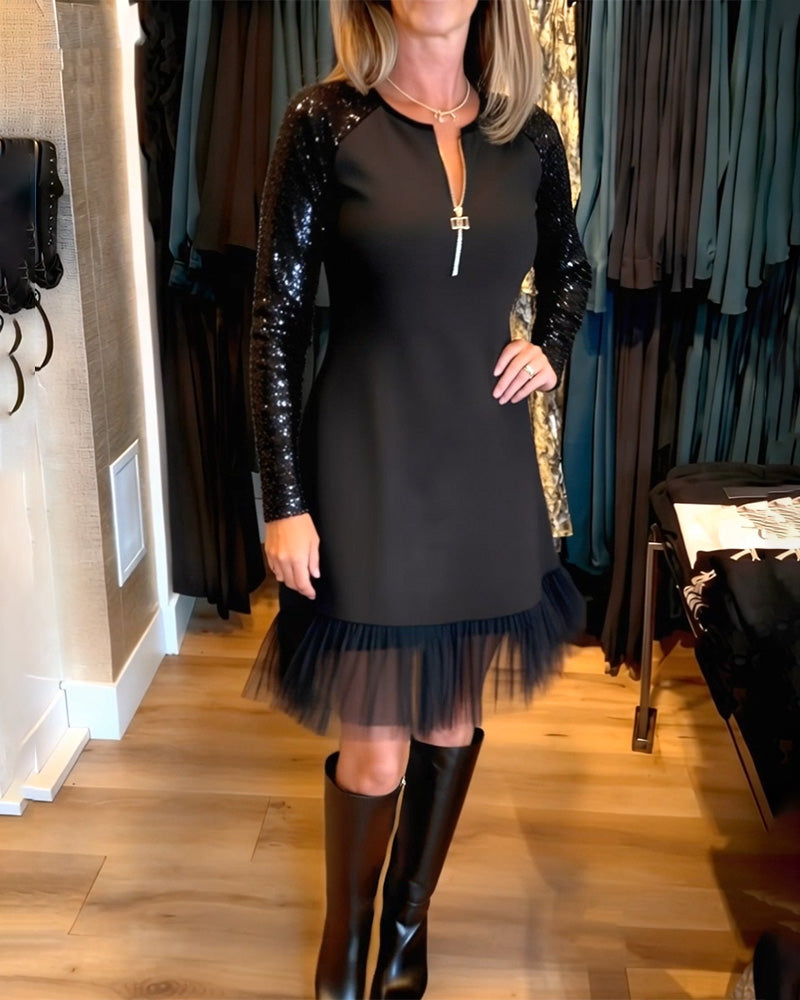 Kleid Modisch Glitzer Reißverschluss Patchwork