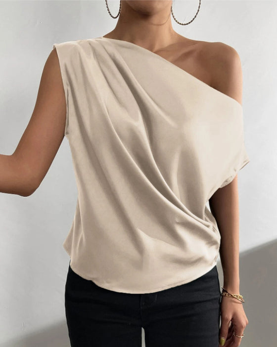 Bluse Uni Farbe Off Shoulder Ärmellos