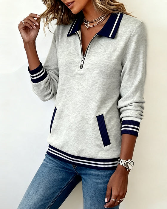 Sweatshirt mit Polo-Kragen und Kontrastfarbiger Naht