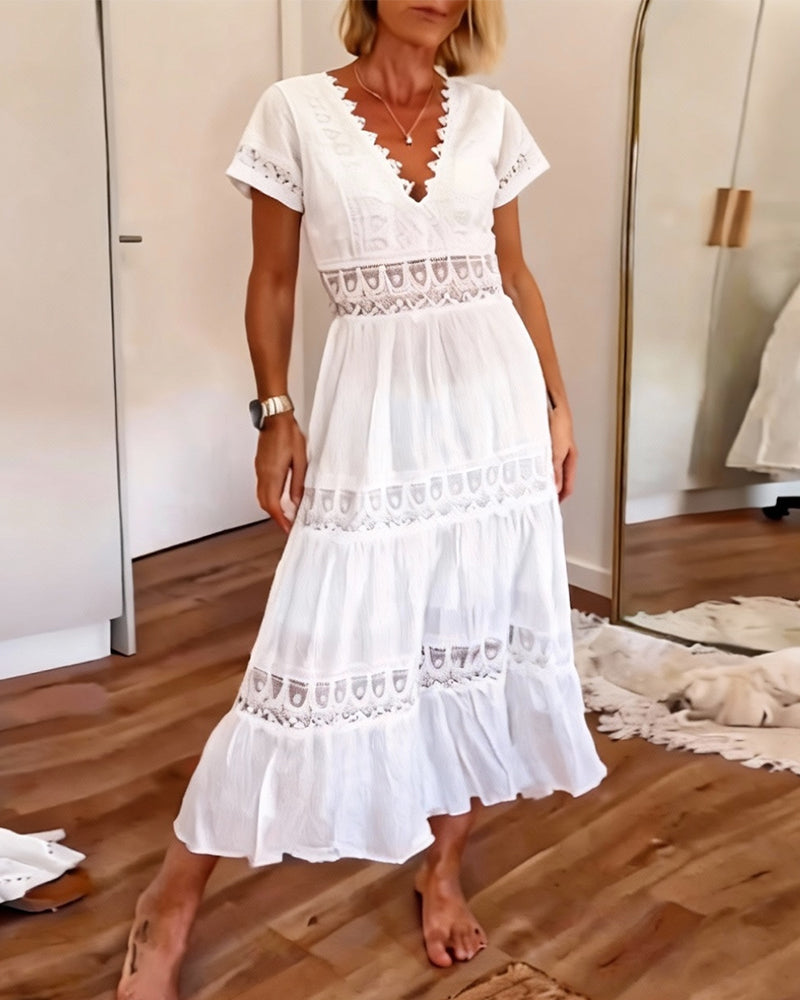 Kleid tiefer V-Ausschnitt Ausschnitt Maxi