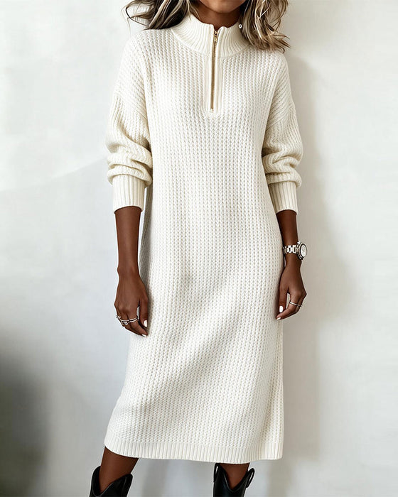 Strickkleid Halb-Zip Turtleneck Einfarbig