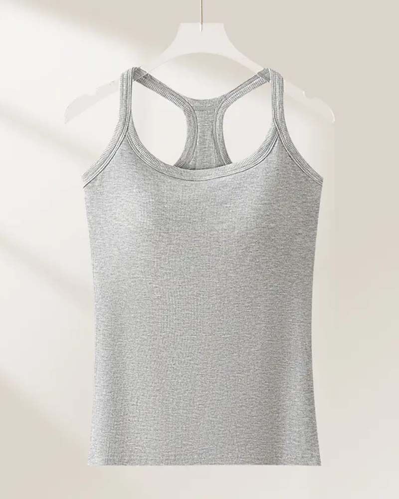 Tanktop Eingebauter Bh Gerippt Einfarbig
