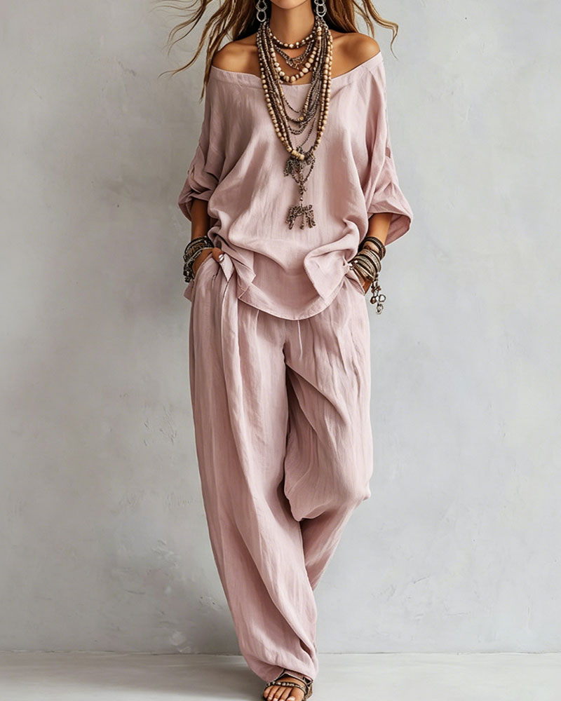 Set Off-Shoulder Weite Hose Zweiteilig