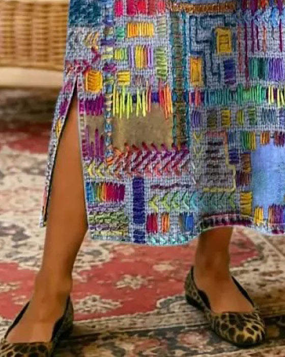 Kleid Bunt Geometrischer Halbarm