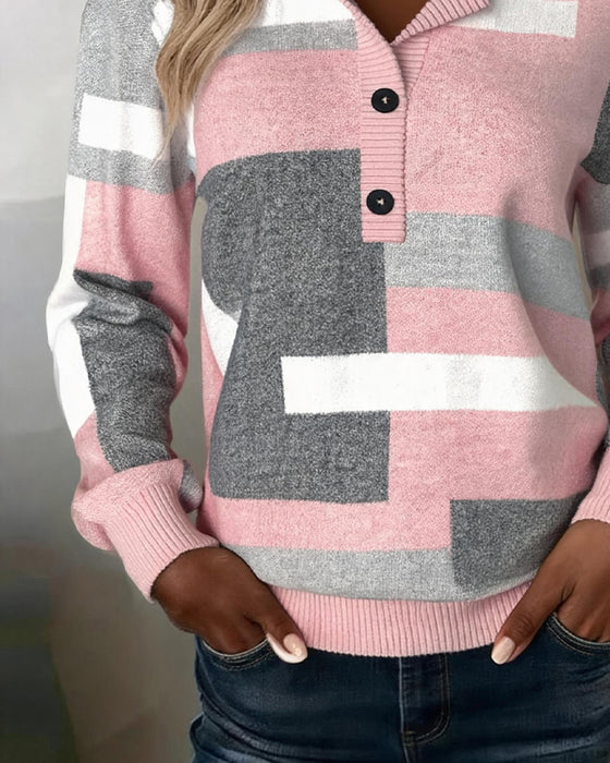 Sweatshirt Karo Knopf-Vorne Langarm