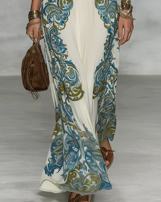 Kleid V-Ausschnitt Farbblock Print