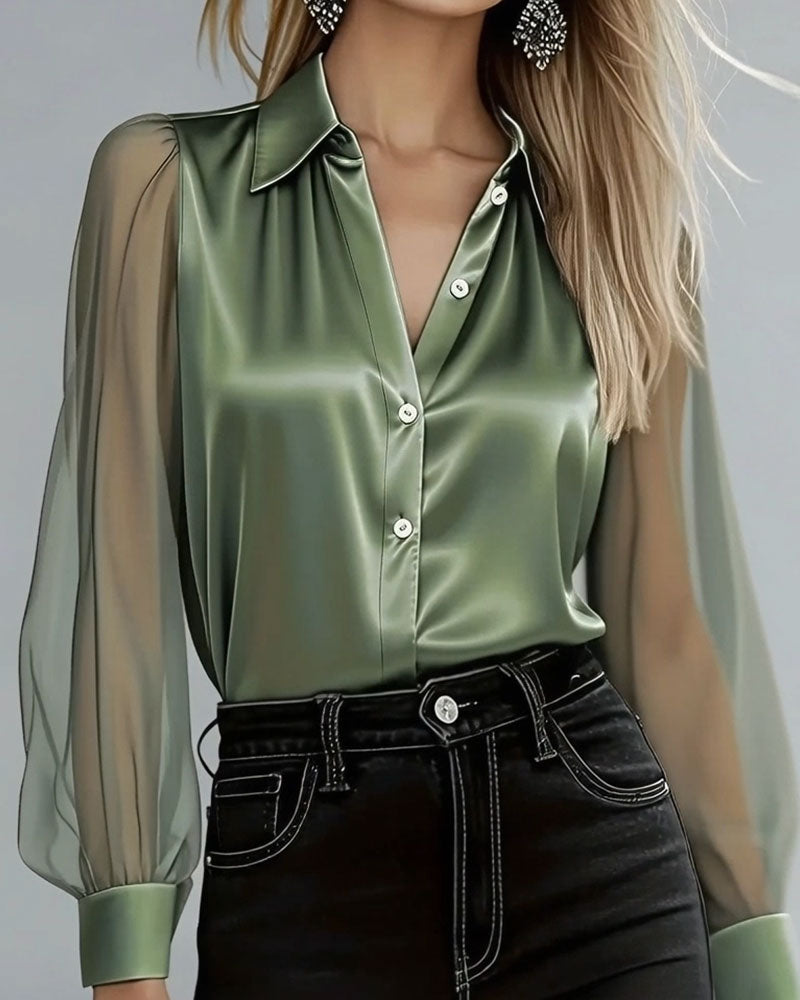 Hemd Reverskragen Netz Patchwork langärmlig