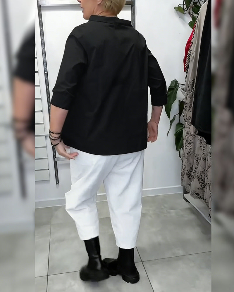 100% Baumwolle Bluse weiter Kragen uni lässig