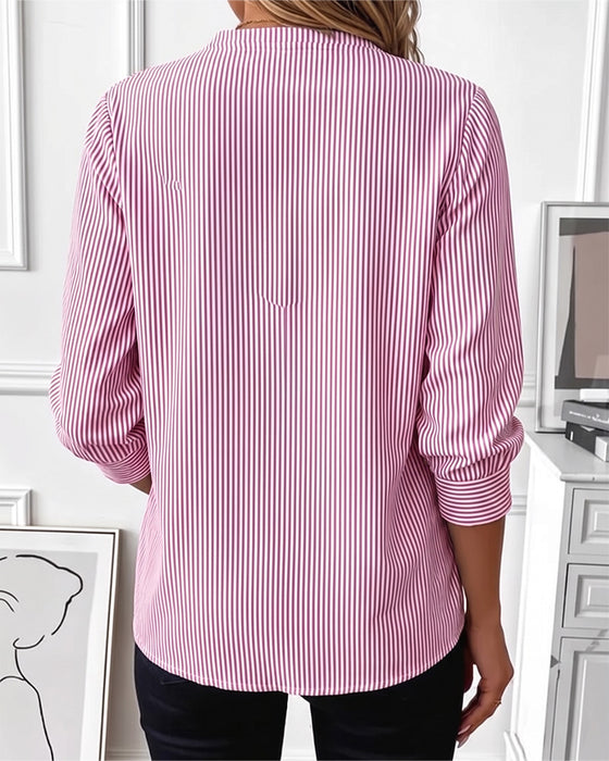Bluse Gestreift Patchwork Reißverschluss Hoch