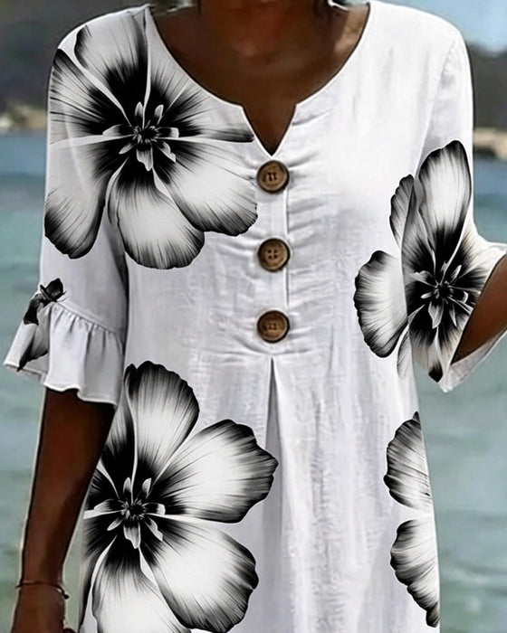 Kleid Blumendruck Rüschenärmel