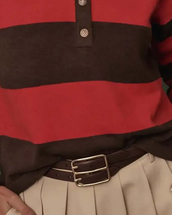 Pullover Mit Breitem Gestreiftem Geknöpftem Revers