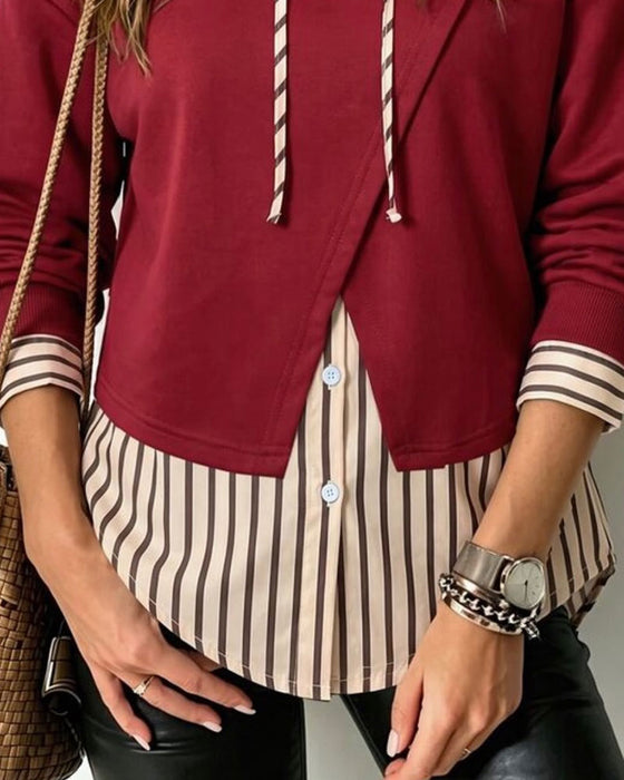 Hoodie Fake Zweiteiler Gestreift Patchwork
