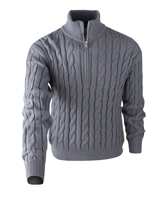 Herrenpullover Unifarben Zopfmuster Reißverschluss