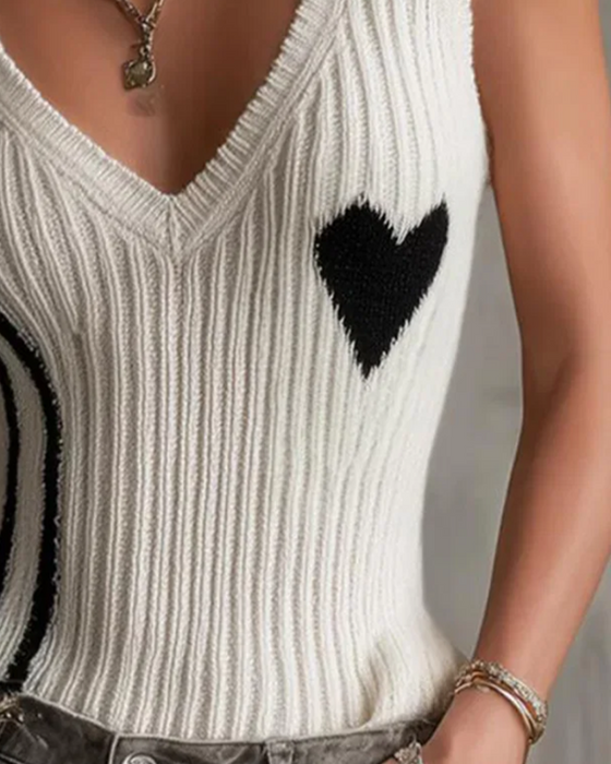 Pullover Lässig Ärmellos V‑Ausschnitt