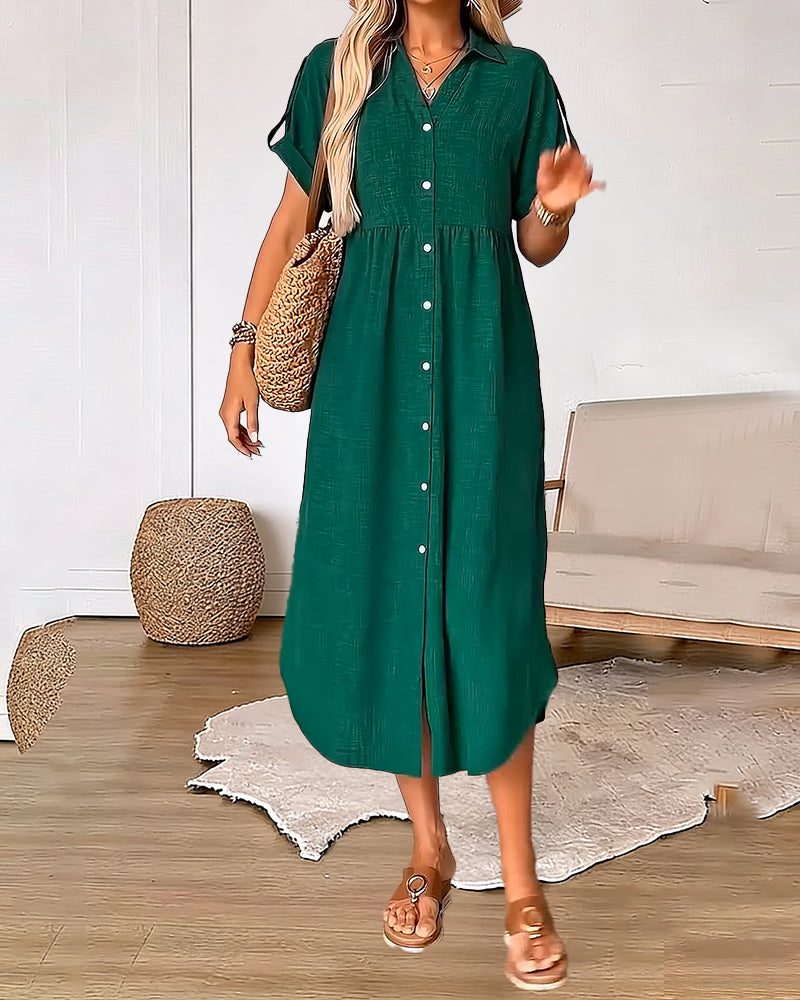 Kleid Knopfleiste Hemdenstil Lässig Kurzarm