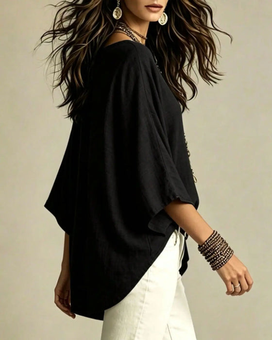 Blouse V-Ausschnitt Dreiviertelarm Locker