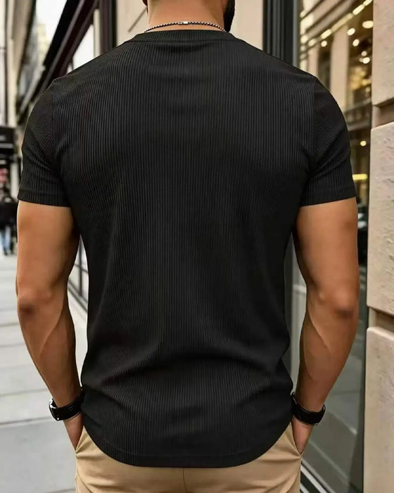T-Shirt V-Ausschnitt Gerippt Uni Farbe Herren