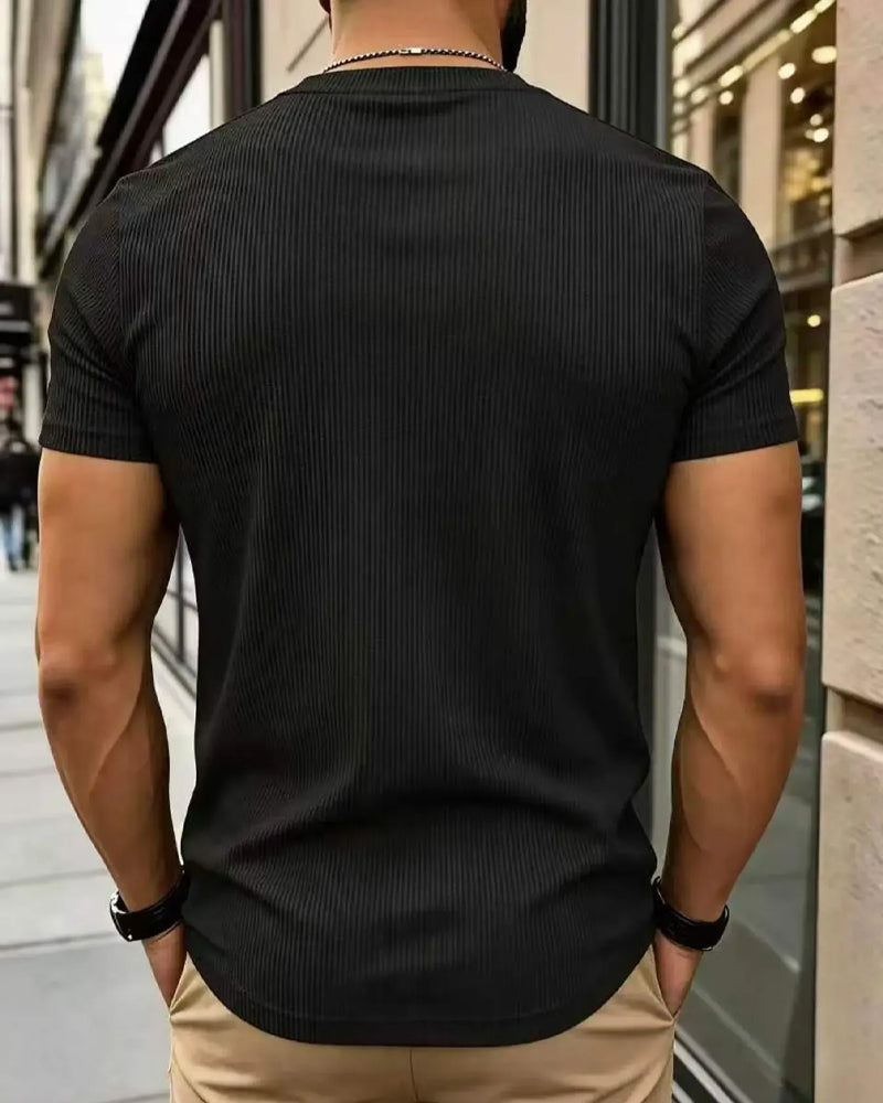 T-Shirt V-Ausschnitt Gerippt Uni Farbe Herren
