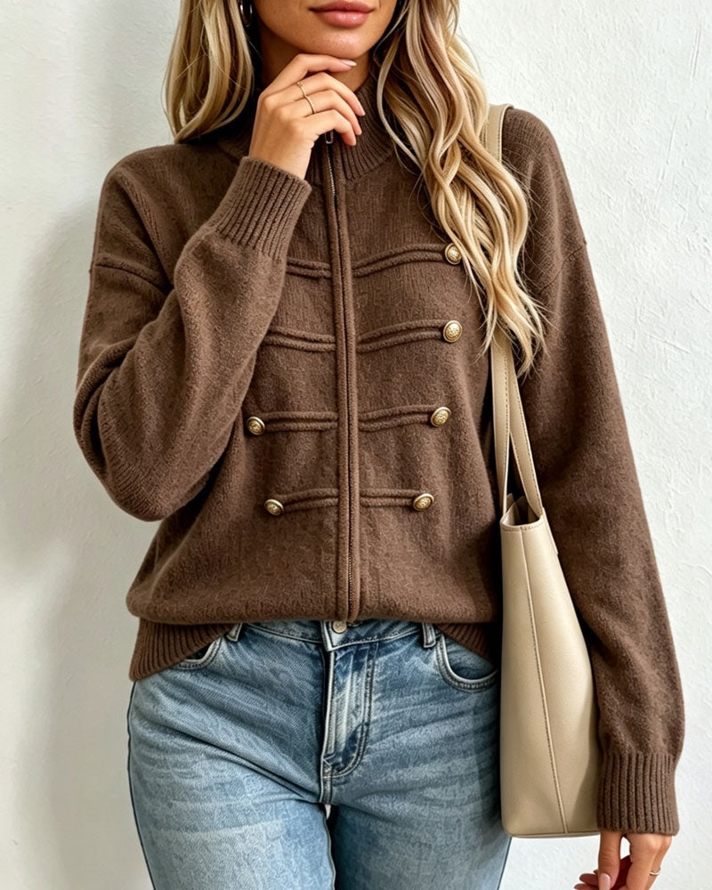 Cardigan Mandarin Kragen Mode Reißverschluss Gestrickt