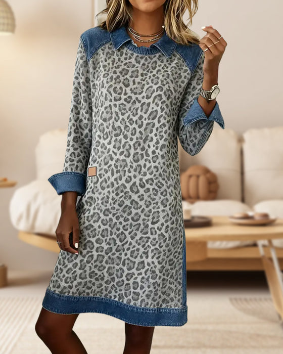 Kleid Mit Modischem Revers Und Farbblock-Design