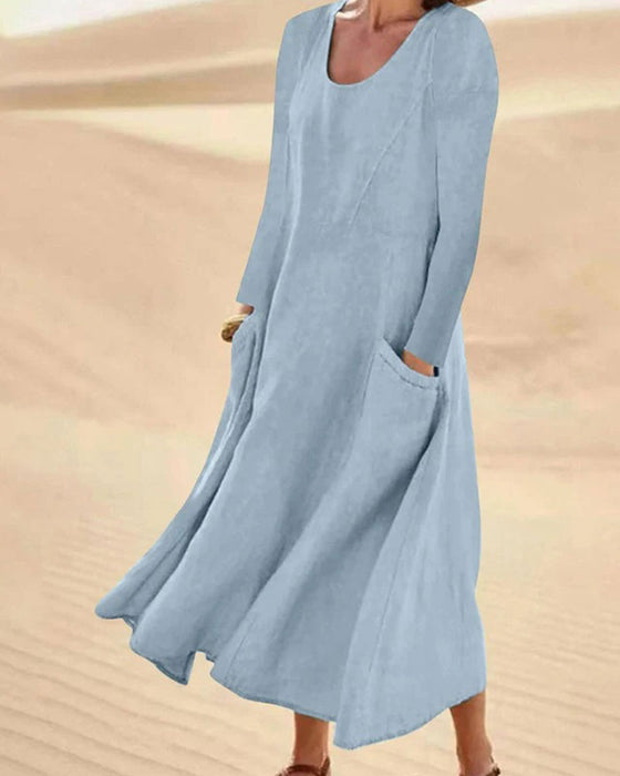 Kleid Einfarbig Langarm Rundhals