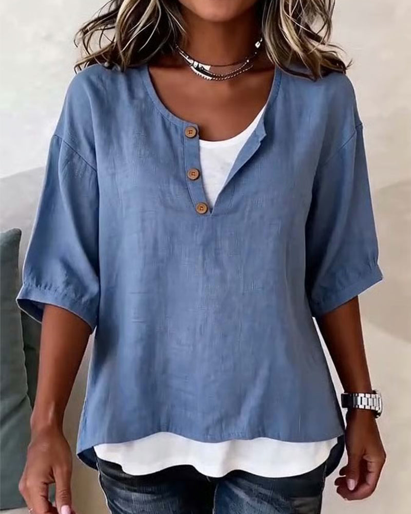 Bluse Fake Zweiteiler 3/4-Arm