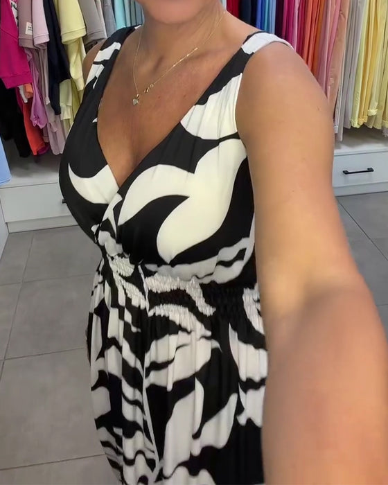 Kleid Ärmellos V-Ausschnitt Elastische Taille Cross Over
