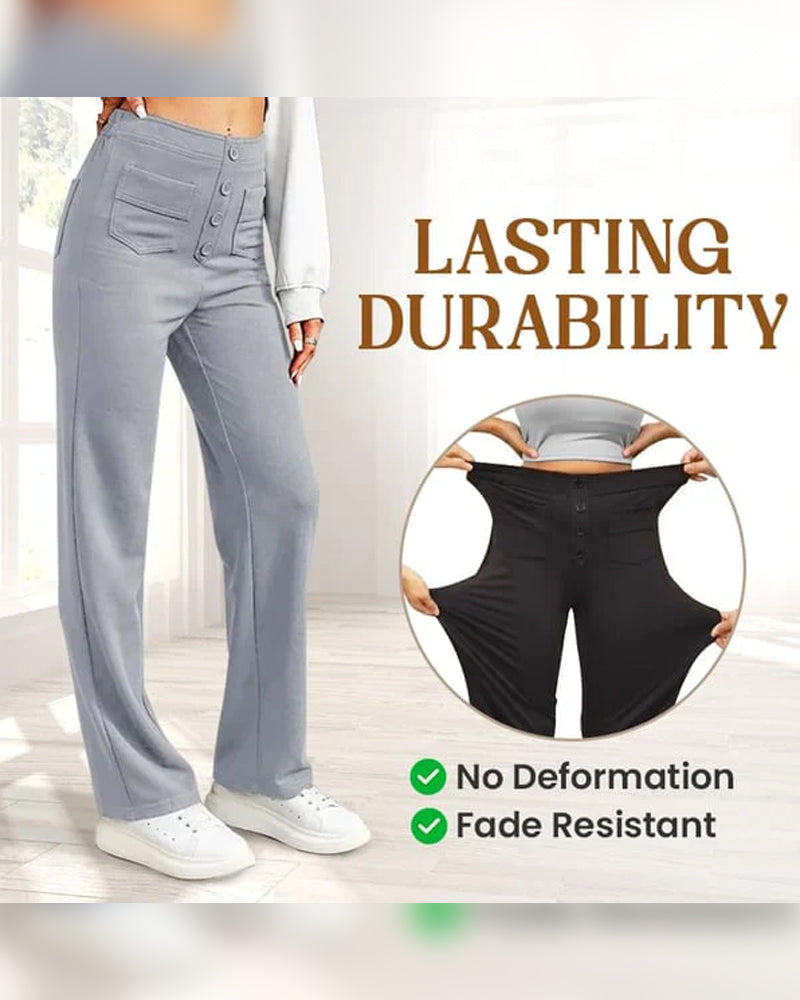 Hose High Waisted Knopfleiste Weites Bein
