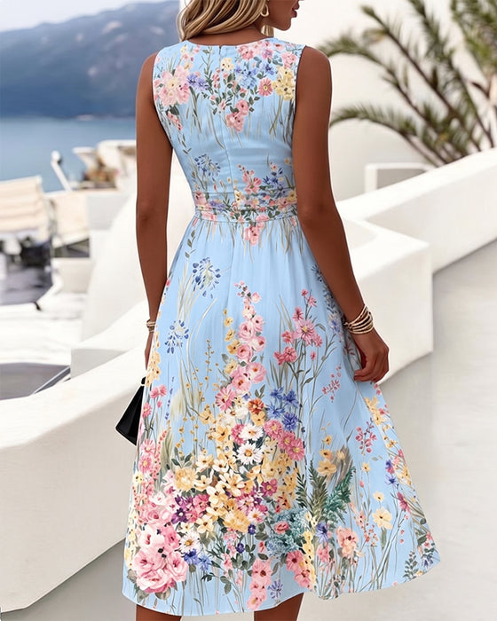 Kleid Ärmellos Blumenprint Taillenbetonend