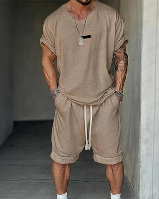 Zweiteiliges Set Lässig Kurzarm Kordelzug Shorts