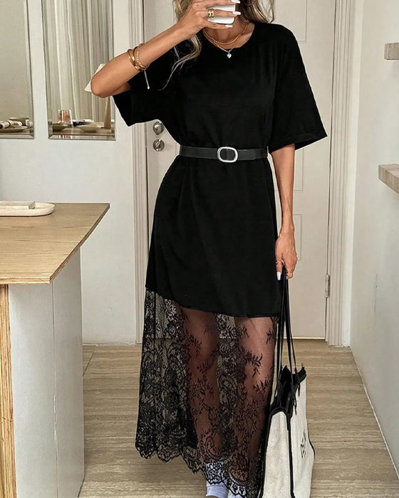 Kleid Tupfen Spitze Patchwork