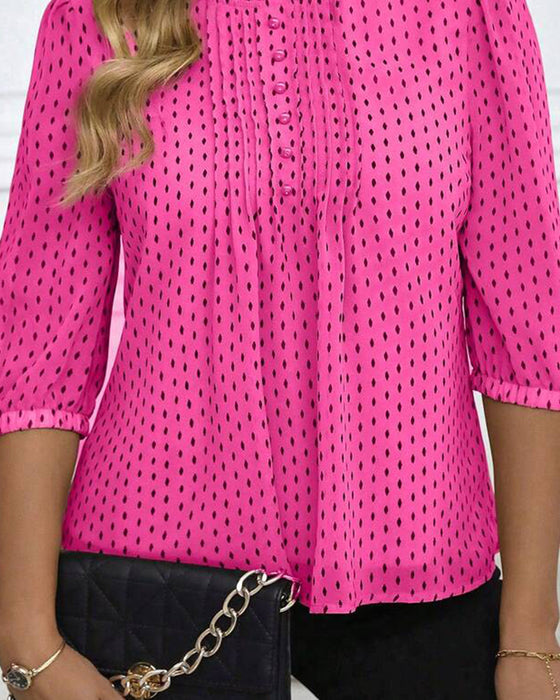 Bluse Rüsche Besatz Locker Polka Dot